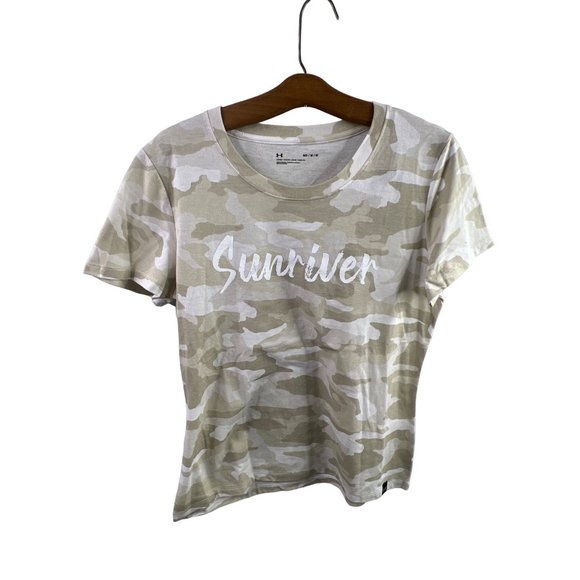 Under Armour Sunriver Short Sleeve T-Shirt Womens M Crewneck Camo Loose NEW - Picture 1 of 7